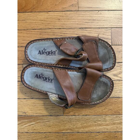 Alegria PG Lite Brown Leather Toe Loop Sandals Women’s 8.5 Comfort Slide Style - Picture 2 of 5